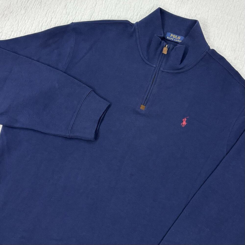 Polo Ralph Lauren Mens XXL Quarter Zip Pullover Navy Blue Cotton Knit Sweater